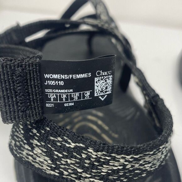 Chaco Sz 8 Classic Black White Hiking Toe Loop Water Sport Crossover Sandals - Picture 5 of 7